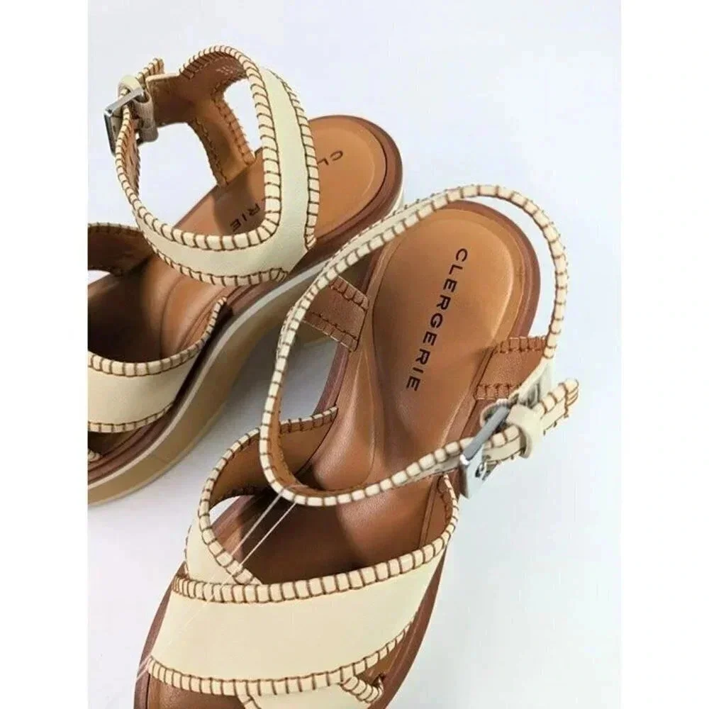 Clergerie Women's Charline Crisscross Stitch Platform Sandal Size 35.5 MSRP $625